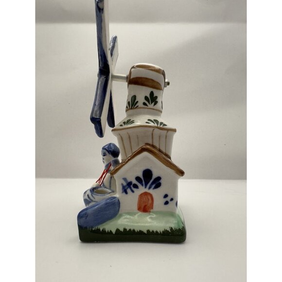 Delft Blue Handpainted Holland Souvenir Ceramic Windmill With Girl Shoe 5” - Picture 4 of 8